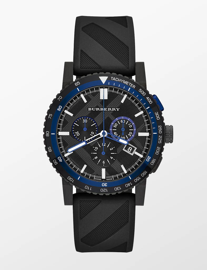 Montre Homme Burberry – Chronographe Silicone Noir Swiss Made