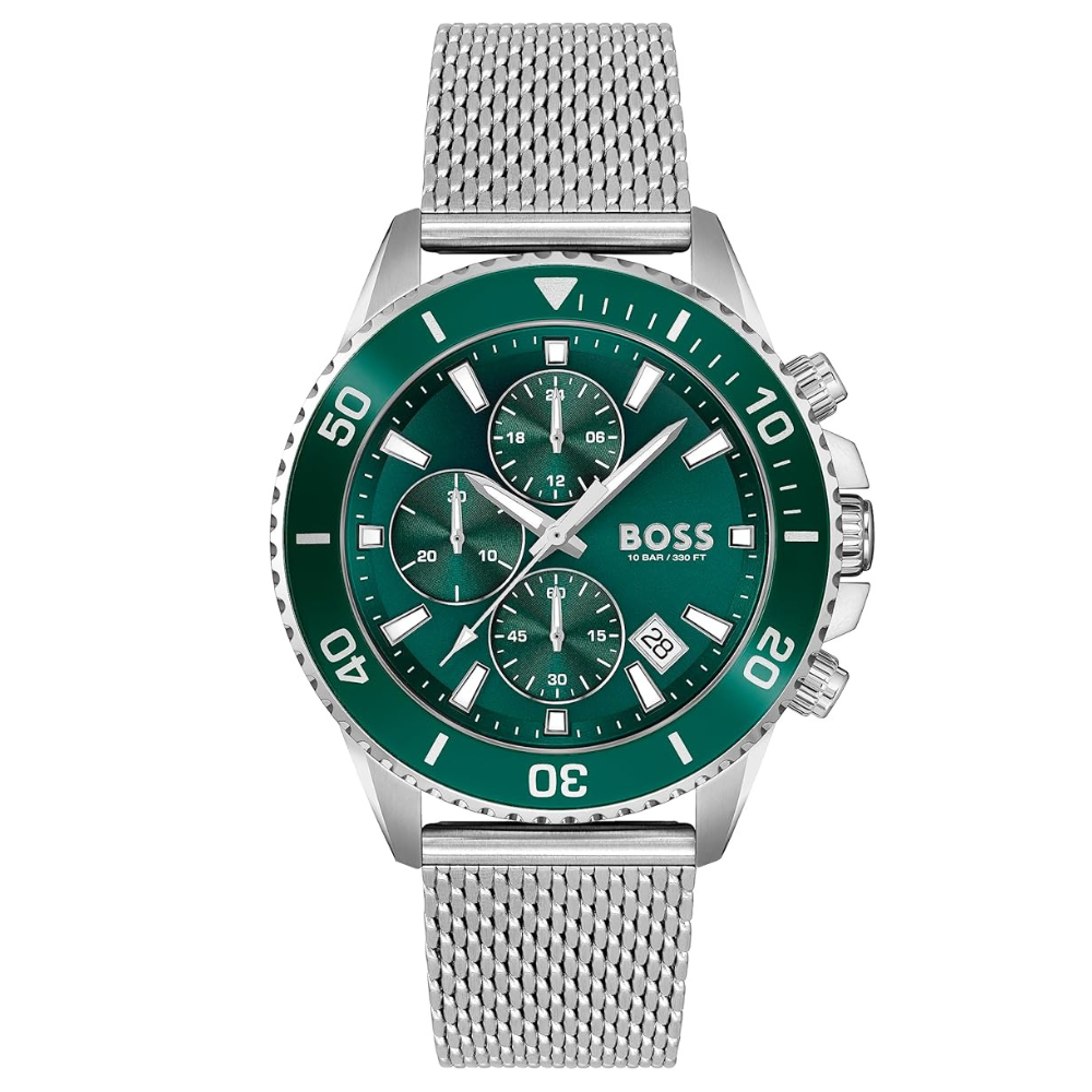 Montre Homme Hugo Boss – Chronographe Vert et Maille Acier